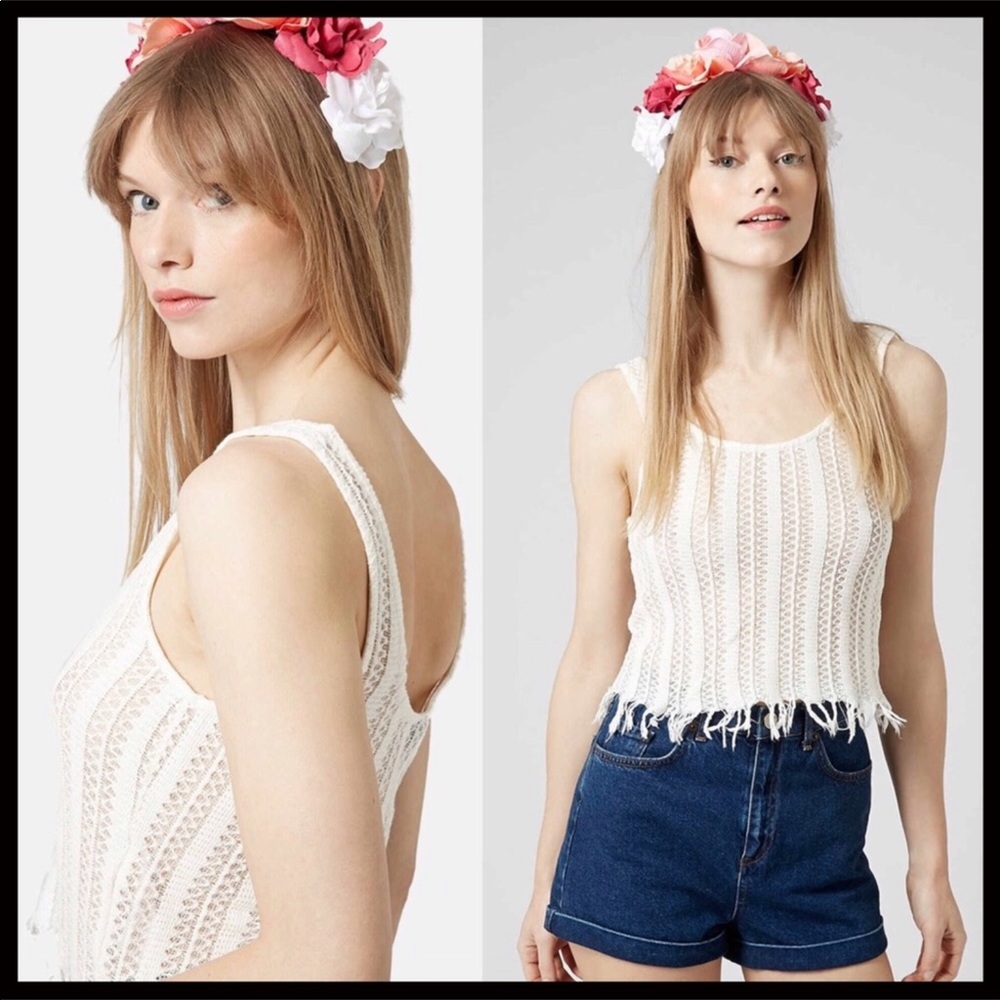 TOPSHOP BOHO CROCHET FRINGE CROP TOP TANK TOP A2C - Picture 2 of 8